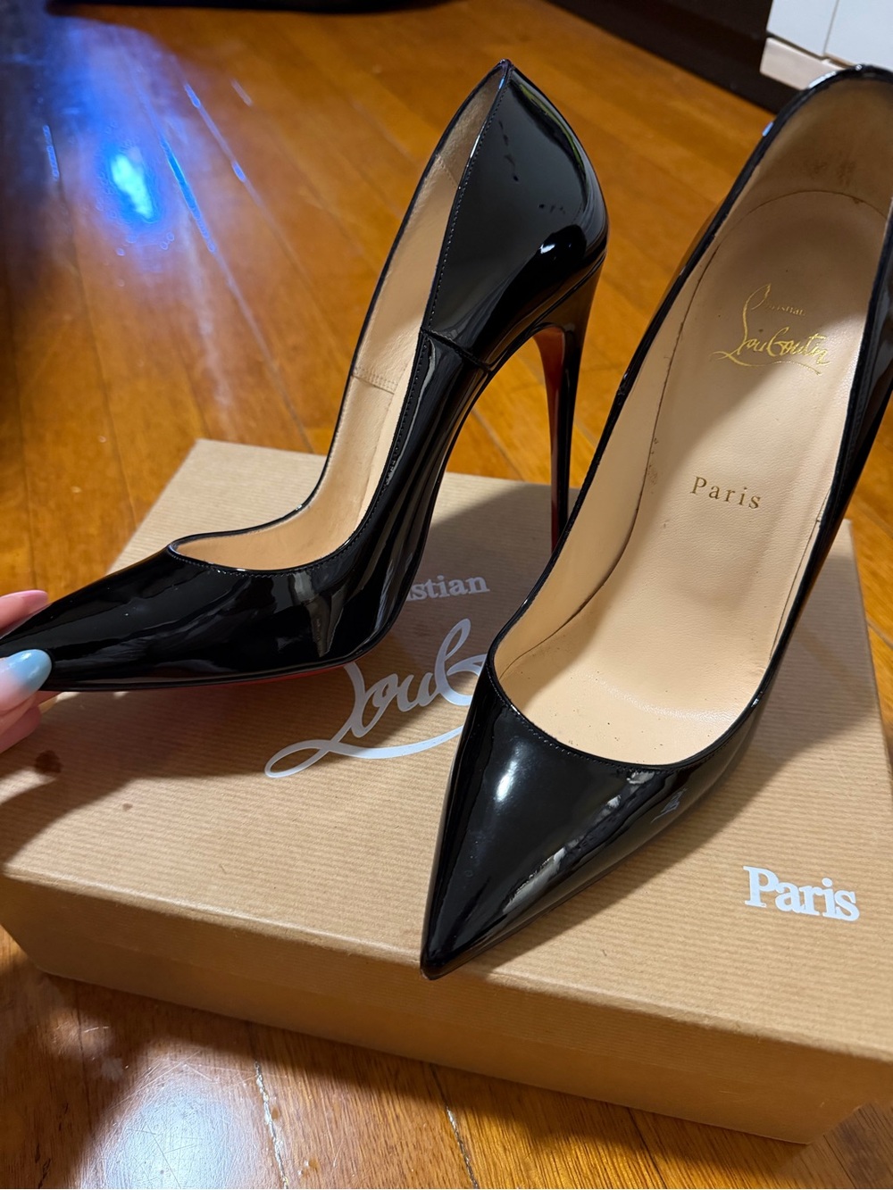 Christian Louboutin Black Patent Leather Red Sole Stiletto Pump - Picture 4 of 5